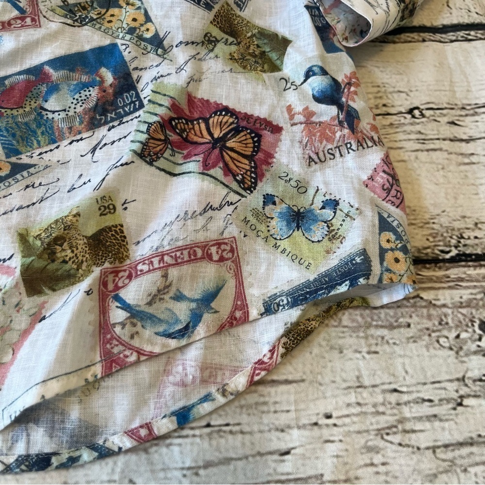 Chico's Linen Stamp Travel Printed 3/4 Sleeve Blouse Size 1(M) - Picture 5 of 9